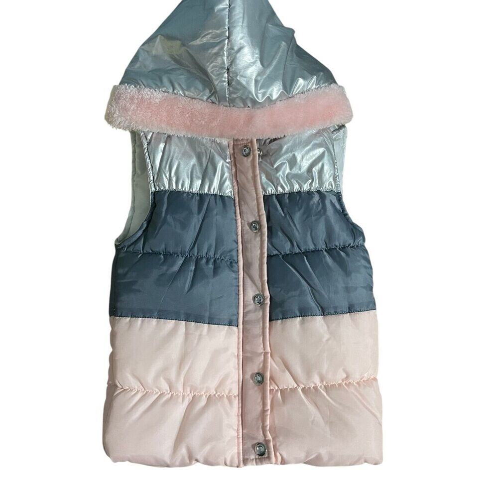 Little Lass Girls 6 Vest Metallic Puffer Hoodie Faux Fur Outdoor Casual Everyday